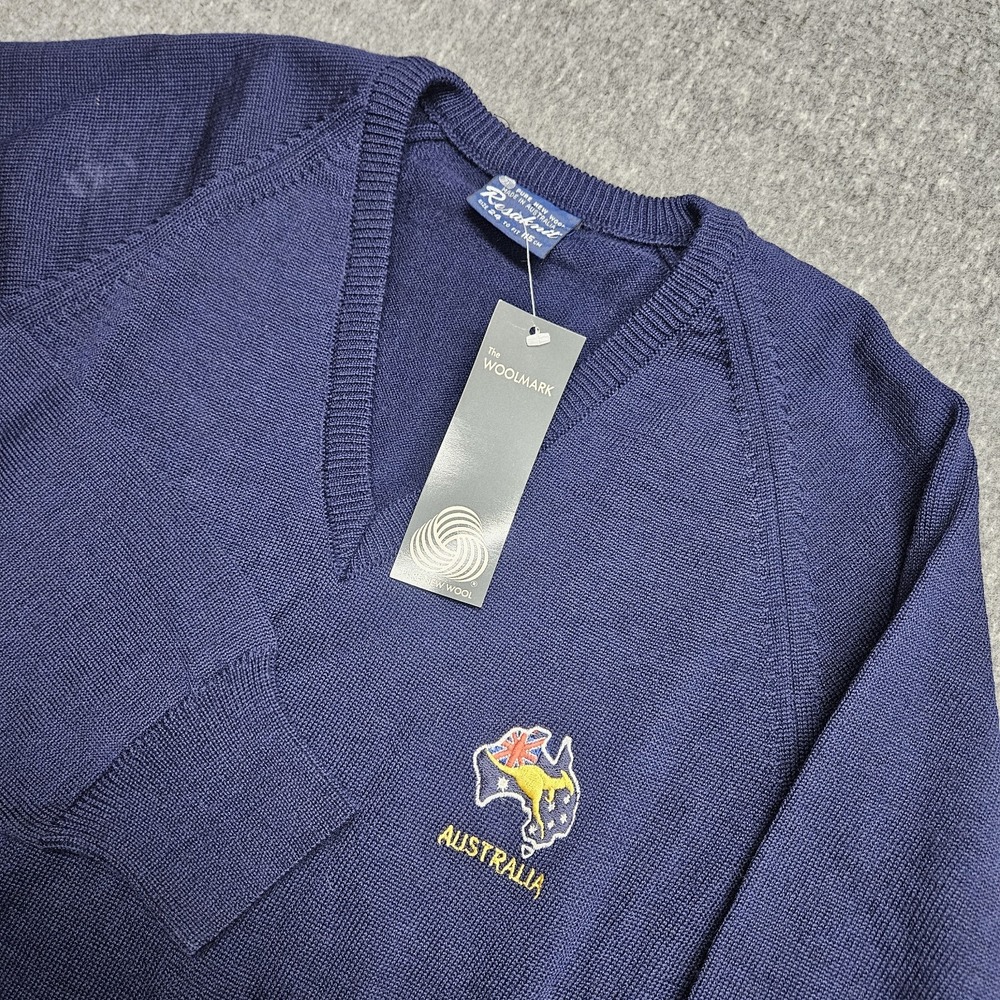 Vintage Resaknit Australia Logo 100% Wool Sweater Jumper Women's XL Blue